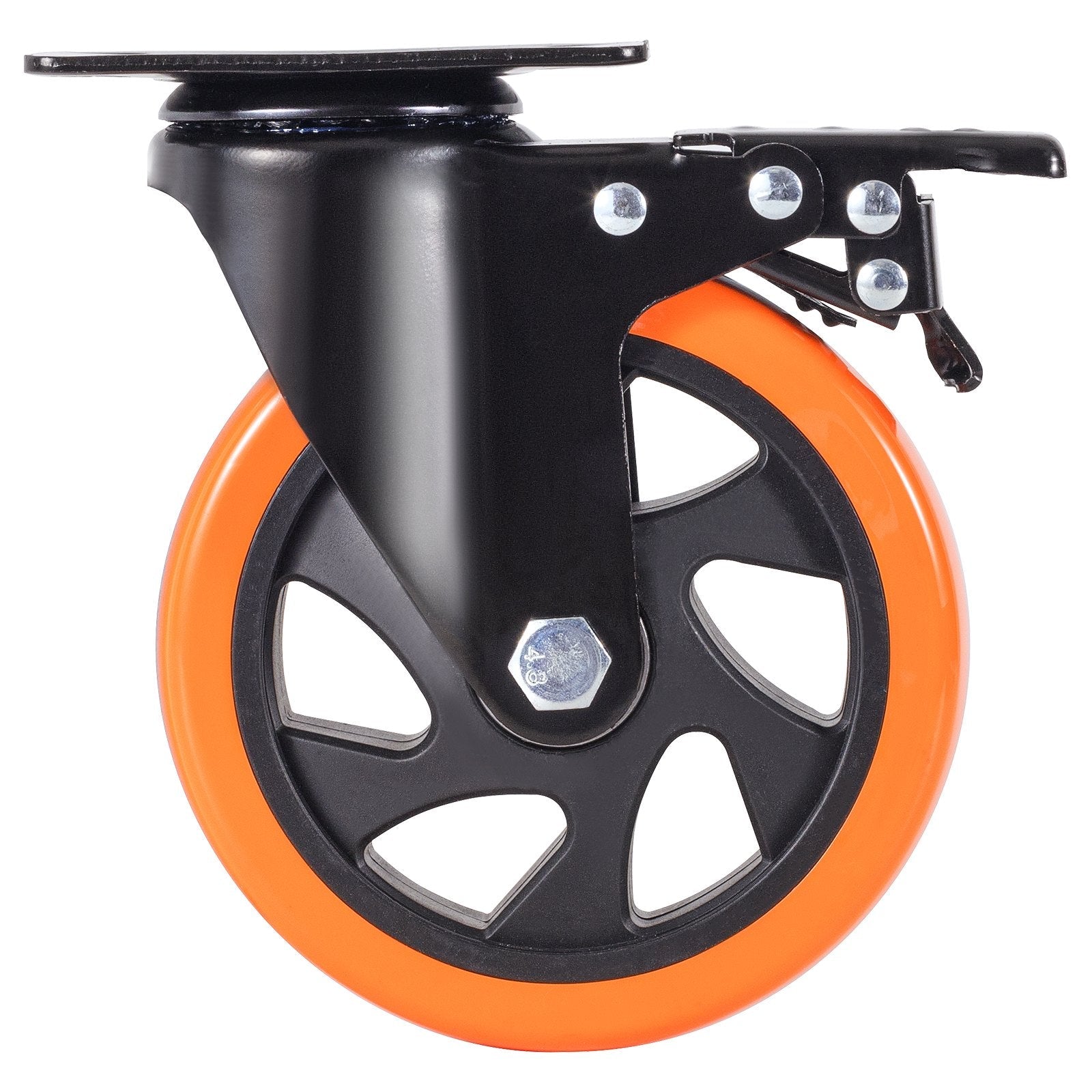 VEVOR Caster Wheels, 5-inch Swivel Plate Casters, Set of 4, with Security A/B Locking No Noise PVC Wheels, Heavy Duty 450 lbs Load Capacity Per Caster, Non-Marking Wheels for Cart Furniture Workbench