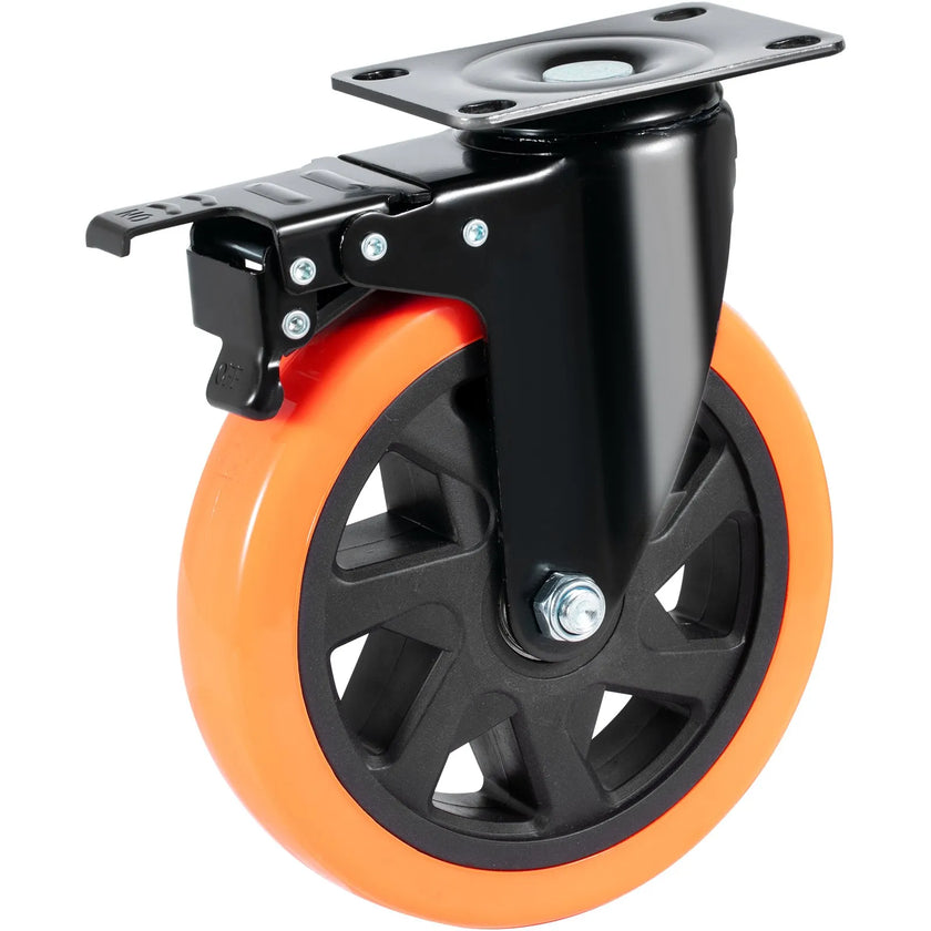 VEVOR Caster Wheels, 6-inch Swivel Plate Casters, Set of 4, with Security A/B Locking No Noise PVC Wheels, Heavy Duty 700 lbs Load Capacity Per Caster, Non-Marking Wheels for Cart Furniture Workbench
