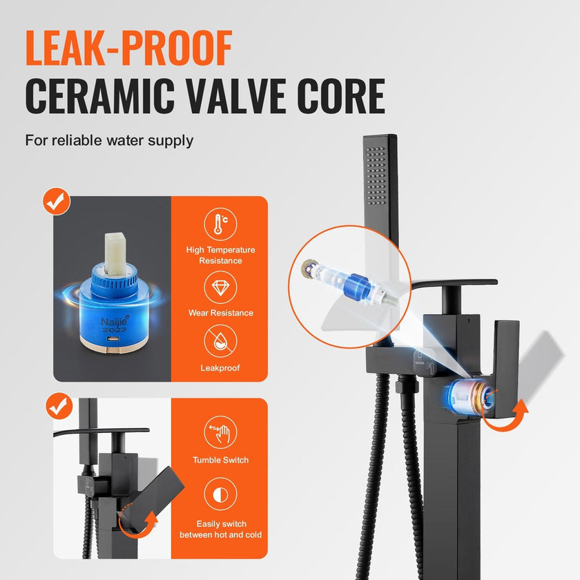 VEVOR Freestanding Bathtub Faucet, Floor Mount, Freestanding Tub Filler, Shower Mixer Taps, Two Water Modes, 360° Swivel Spout, for Bathing & Showering Pet Bathing Cleaning Drains Toilet Flushing