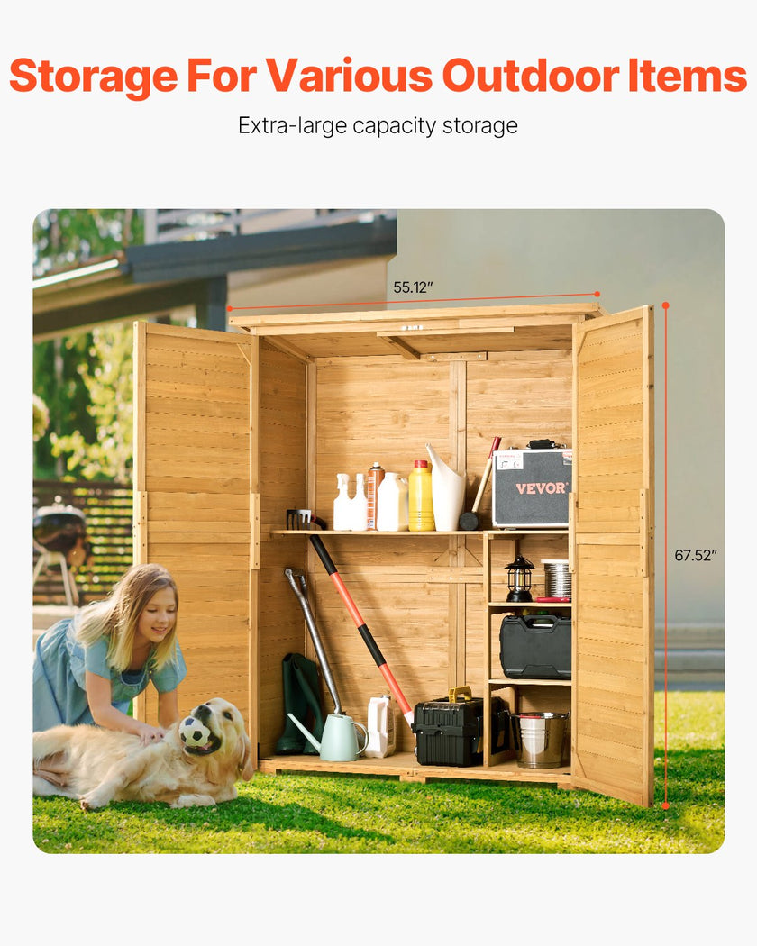 VEVOR Outdoor Wooden Storage Shed Waterproof Garden Tool Shed 55x67.5 inch
