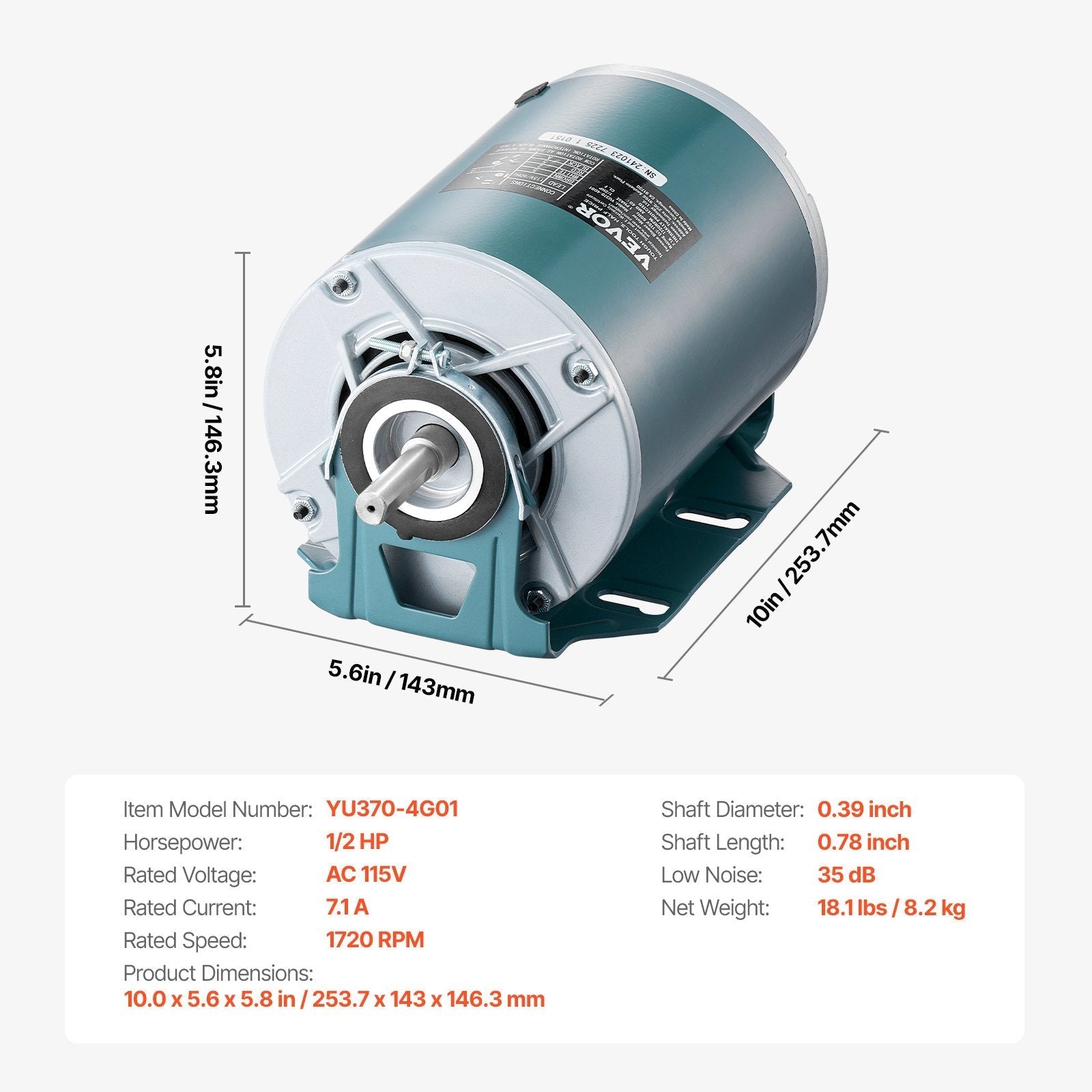 VEVOR 1/2HP Furnace Blower Motor 1720RPM 115V 7.1A 1-Phase 0.78