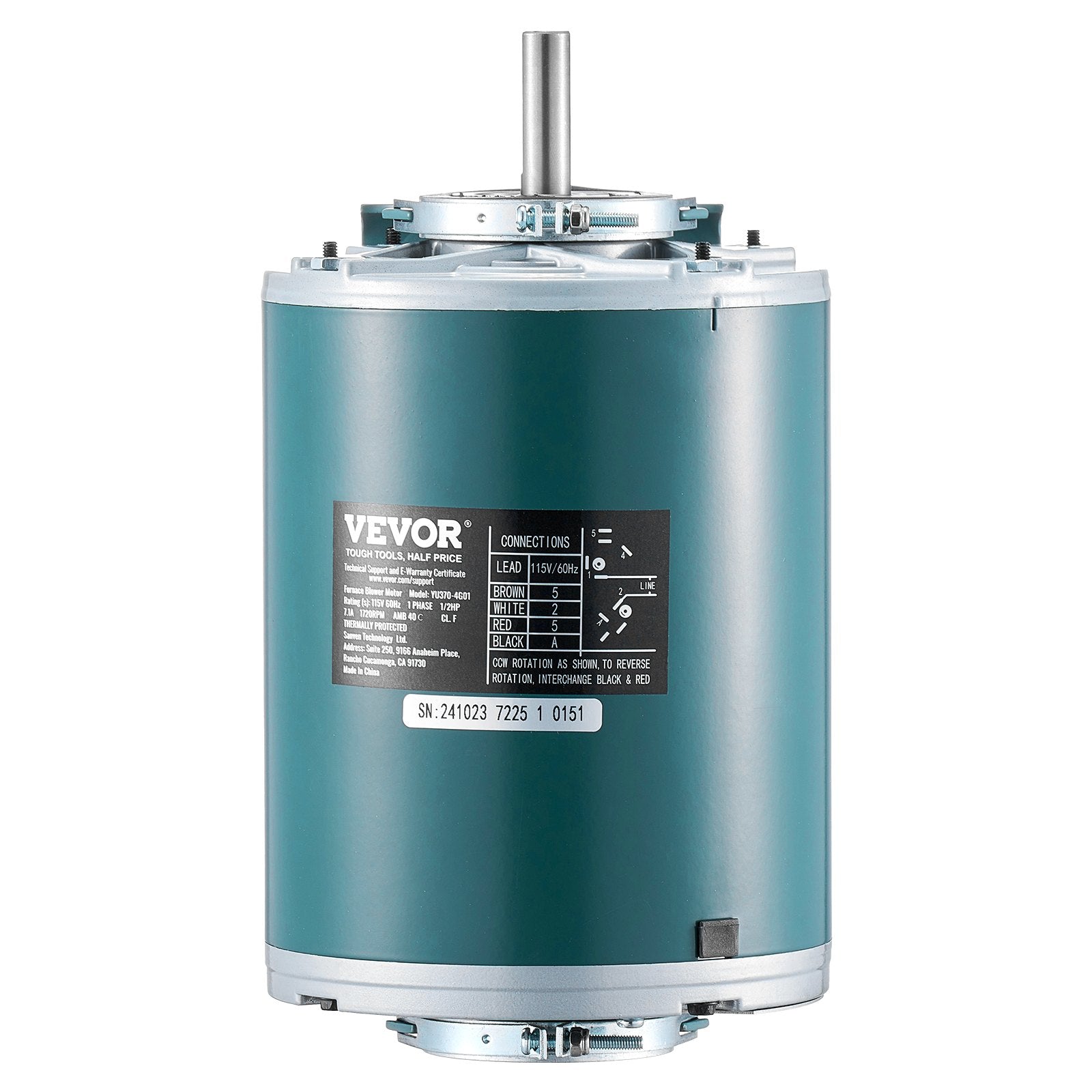 VEVOR 1/2HP Furnace Blower Motor 1720RPM 115V 7.1A 1-Phase 0.78