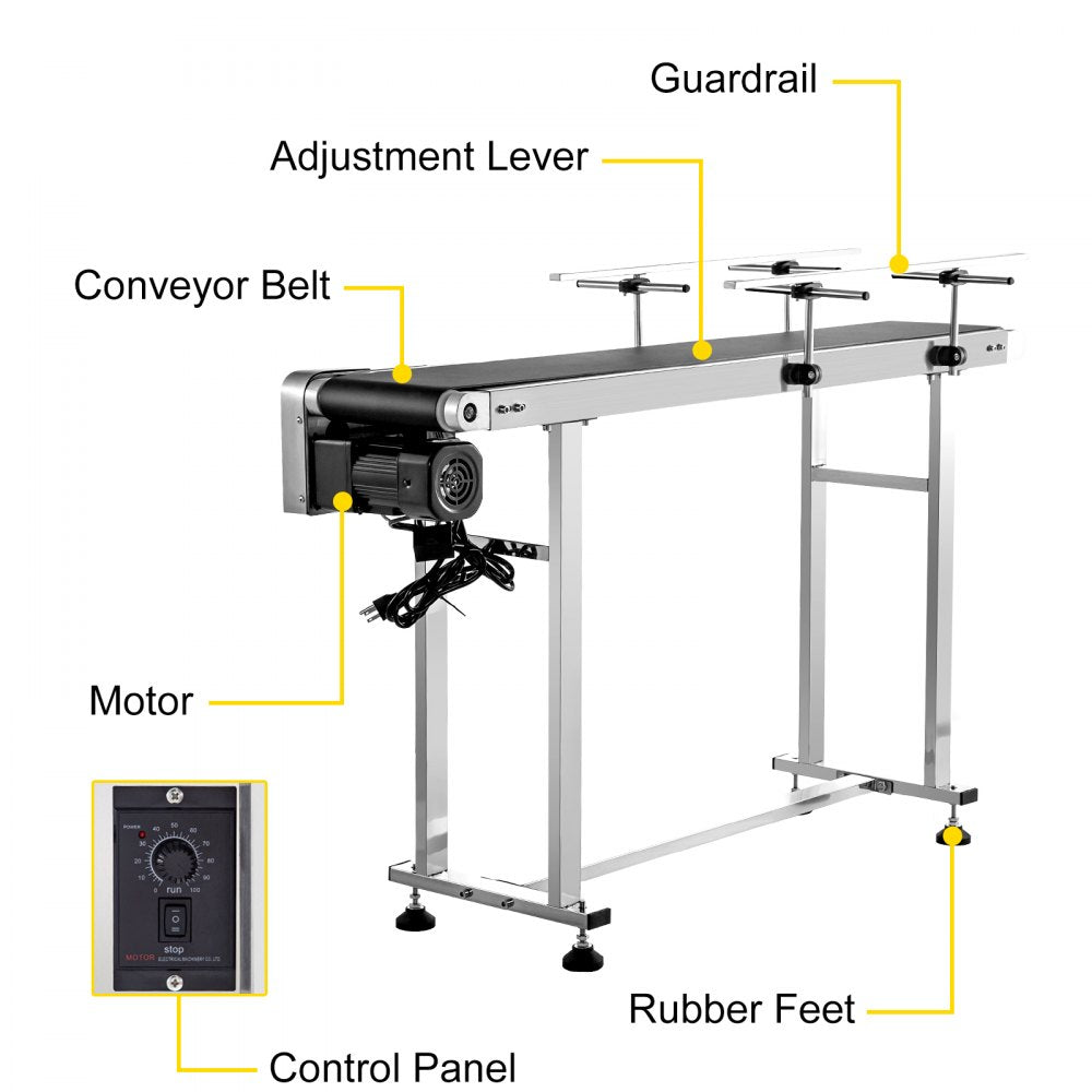 VEVOR Belt Conveyor Length 47-Inch, PVC Conveyor Belt Width 7.8-Inch, Motorized Conveyor Industrial Transport Conveyor, w/ Double Guardrails Anti-static Adjustable Conveyor Table Electric Handling