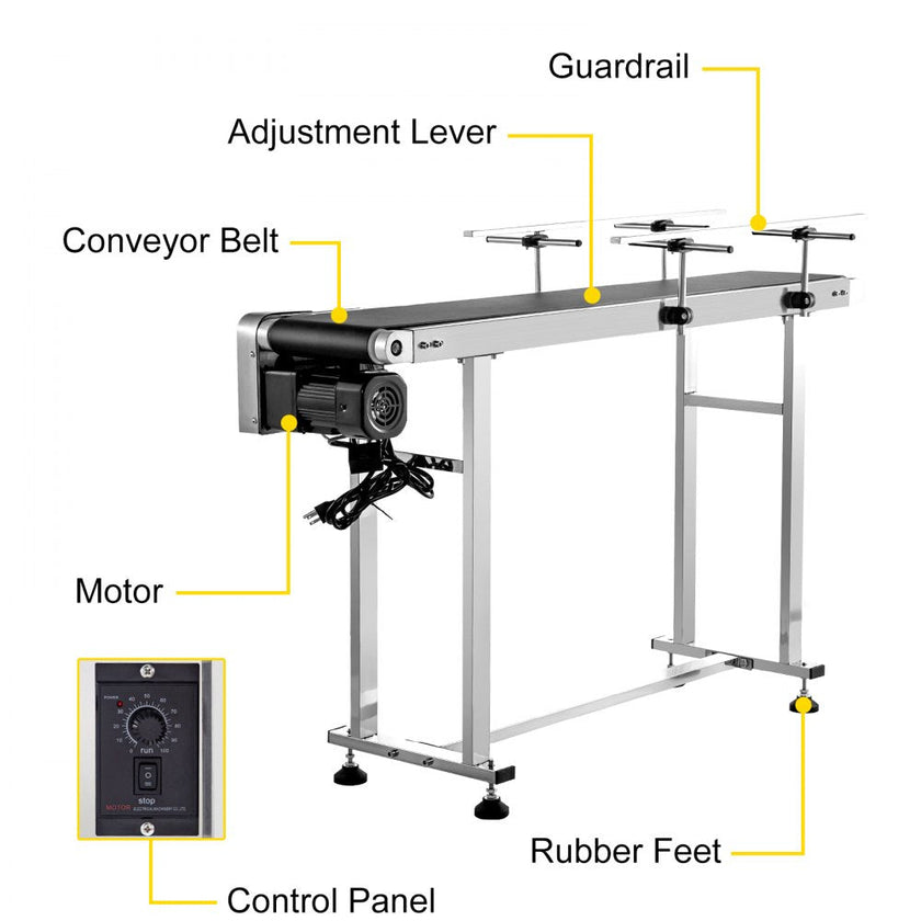 VEVOR Belt Conveyor Length 47-Inch, PVC Conveyor Belt Width 7.8-Inch, Motorized Conveyor Industrial Transport Conveyor, w/ Double Guardrails Anti-static Adjustable Conveyor Table Electric Handling