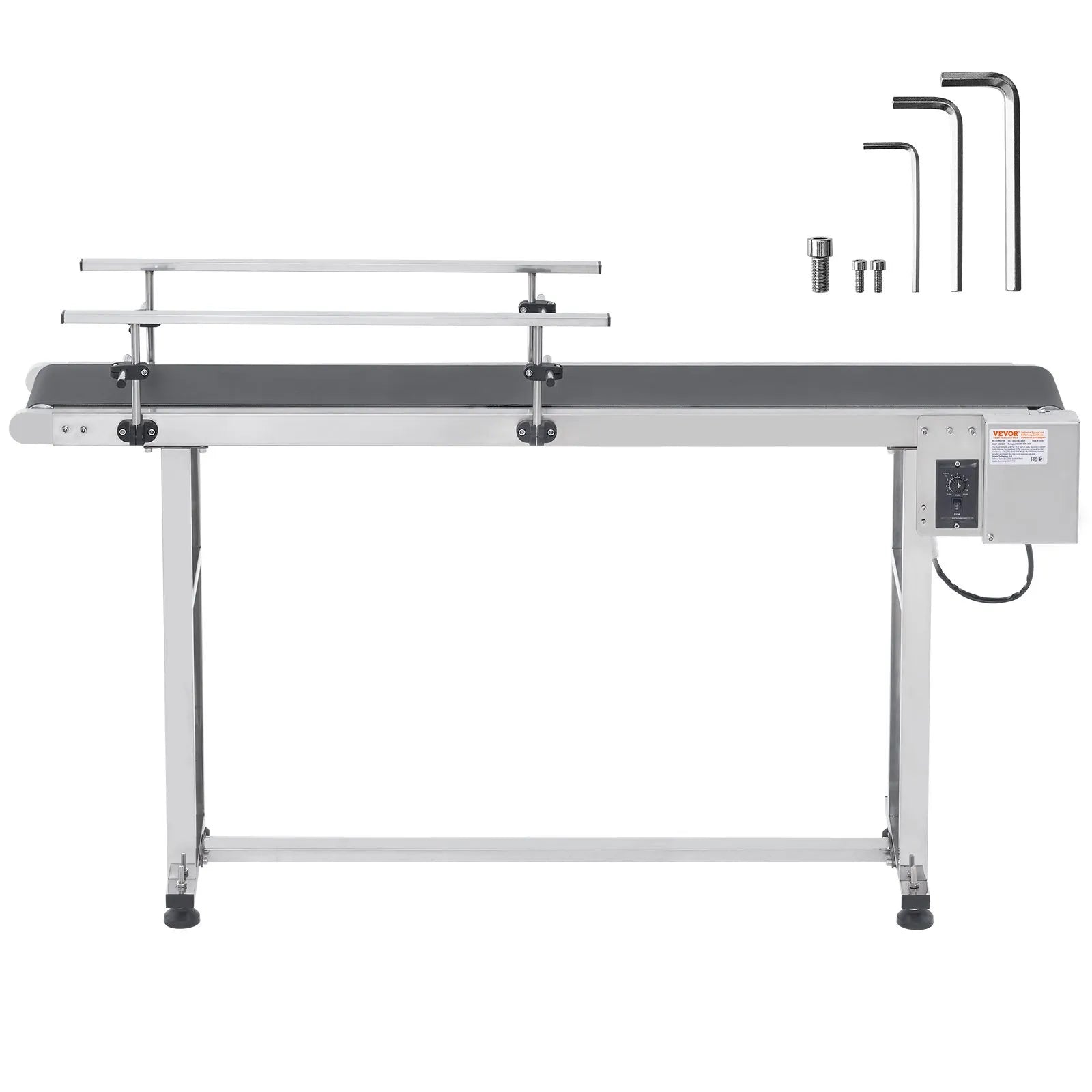 VEVOR Belt Conveyor, 59 x 15.7 inch Conveyor Table, Heavy Duty Stainless Steel Motorized Belt Conveyor for Inkjet Coding Applications Powered PVC Belt Anti-Static Adjustable Speed (Double Guardrail)