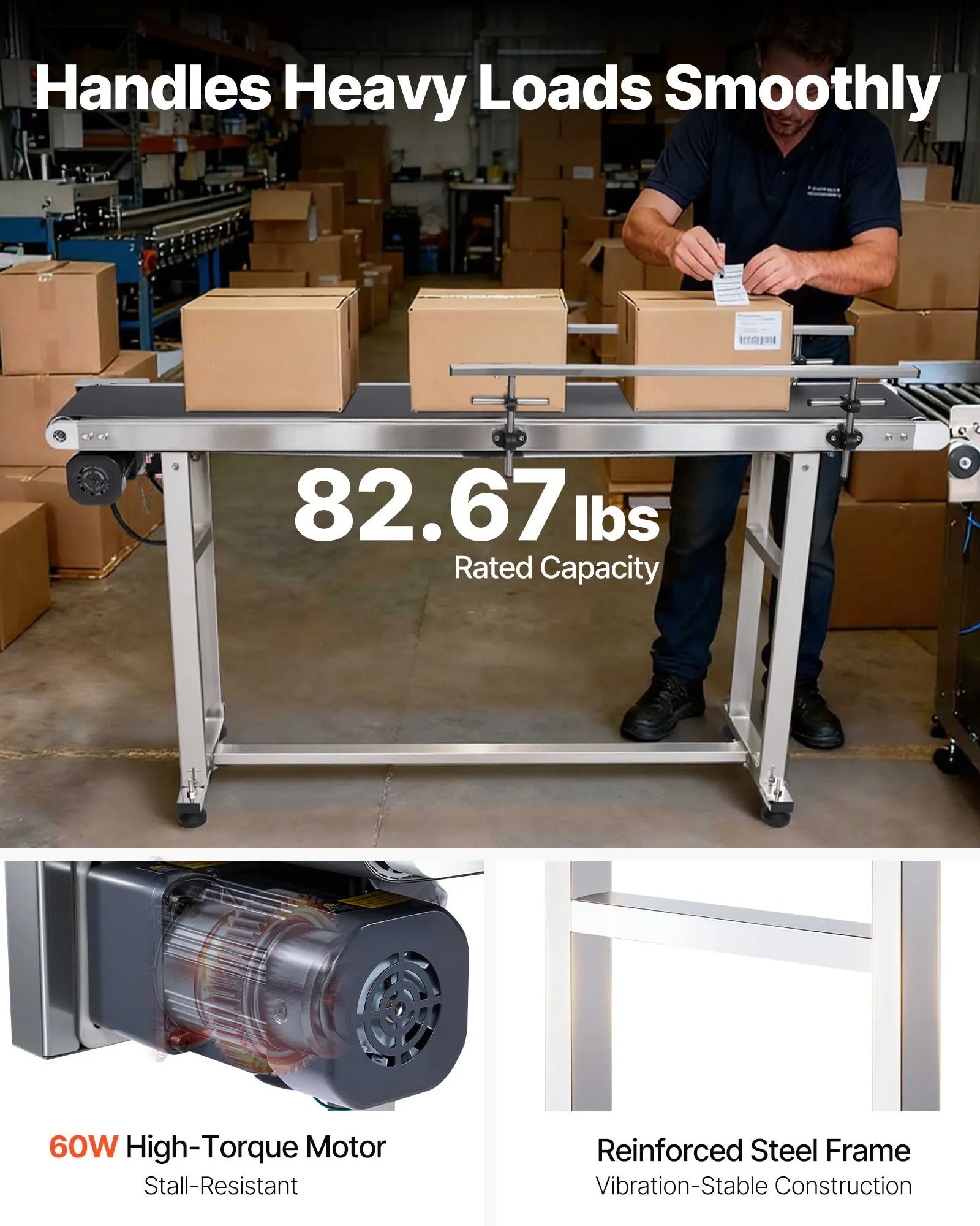 VEVOR Belt Conveyor, 59 x 7.8 inch Conveyor Table, Heavy Duty Stainless Steel Motorized Belt Conveyor for Inkjet Coding Applications Powered PVC Belt Anti-Static Adjustable Speed (Double Guardrail)