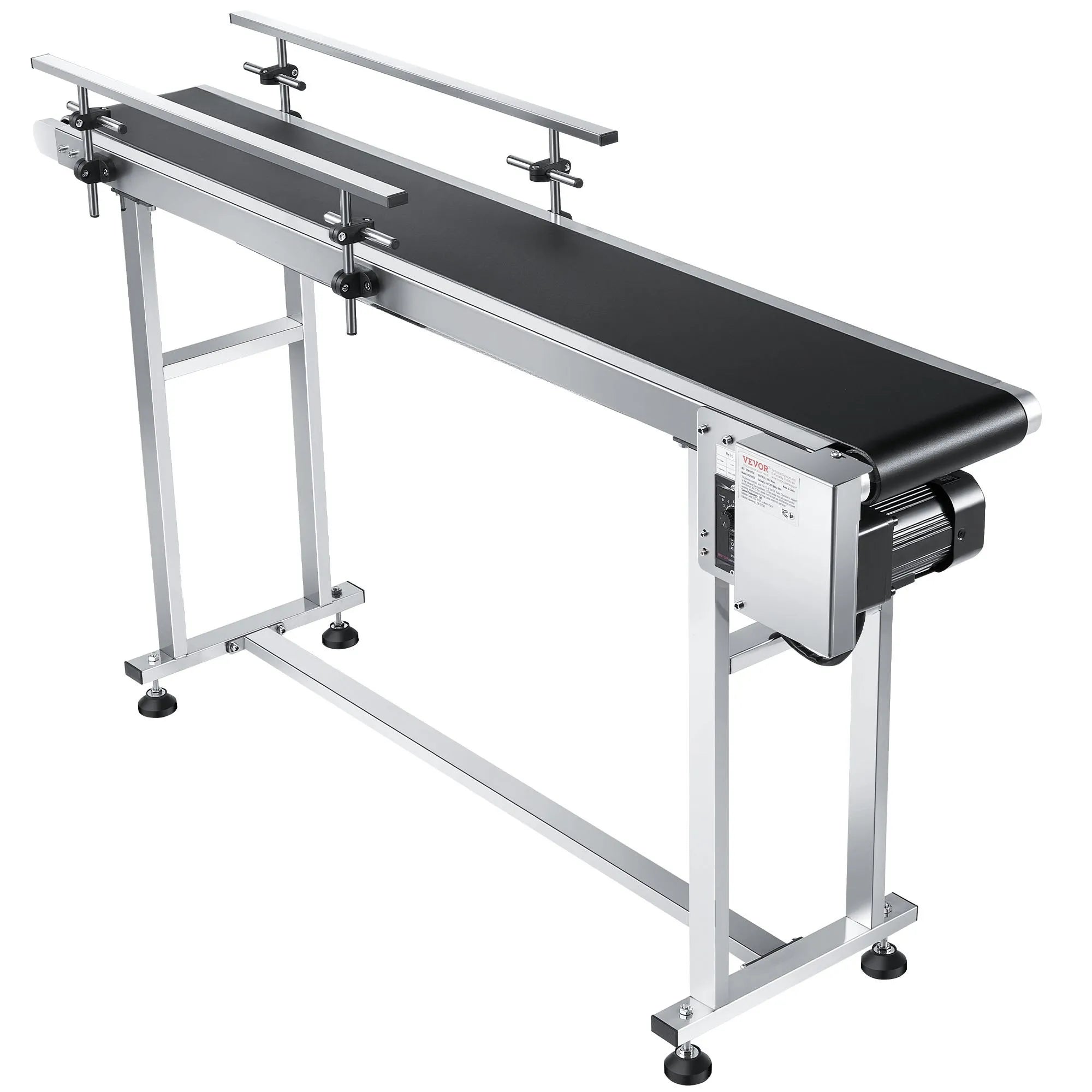 VEVOR Belt Conveyor, 59 x 7.8 inch Conveyor Table, Heavy Duty Stainless Steel Motorized Belt Conveyor for Inkjet Coding Applications Powered PVC Belt Anti-Static Adjustable Speed (Double Guardrail)