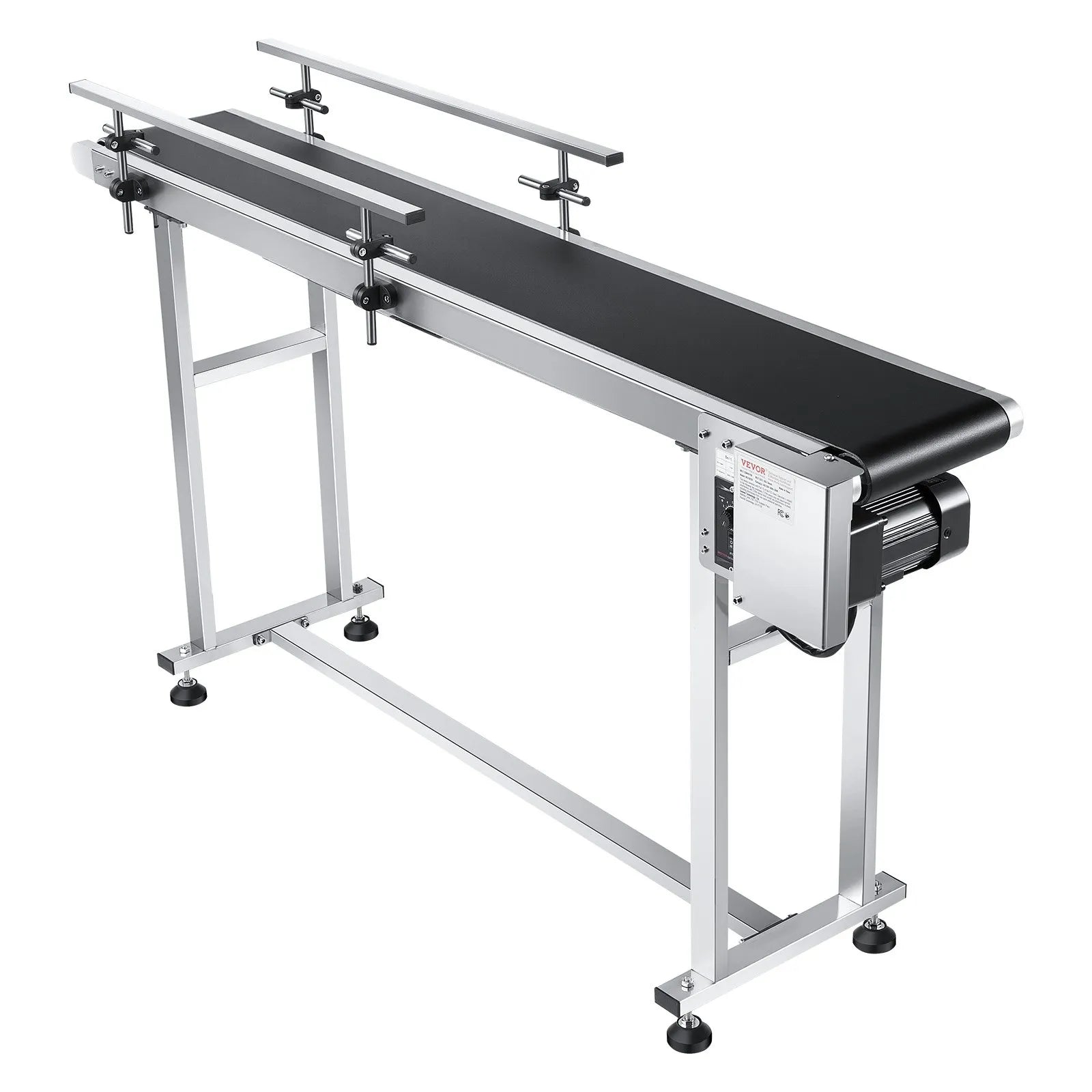 VEVOR Belt Conveyor, 59 x 7.8 inch Conveyor Table, Heavy Duty Stainless Steel Motorized Belt Conveyor for Inkjet Coding Applications Powered PVC Belt Anti-Static Adjustable Speed (Double Guardrail)