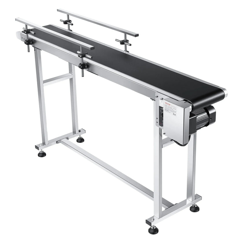 VEVOR Belt Conveyor, 59 x 7.8 inch Conveyor Table, Heavy Duty Stainless Steel Motorized Belt Conveyor for Inkjet Coding Applications Powered PVC Belt Anti-Static Adjustable Speed (Double Guardrail)