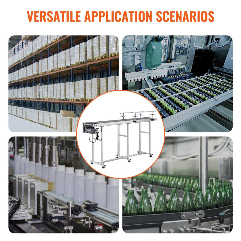 VEVOR Belt Conveyor, 71 x 7.8 inch Conveyor Table, Heavy Duty Stainless Steel Motorized Belt Conveyor for Inkjet Coding Applications Powered PVC Belt Anti-Static Adjustable Speed (Double Guardrail)