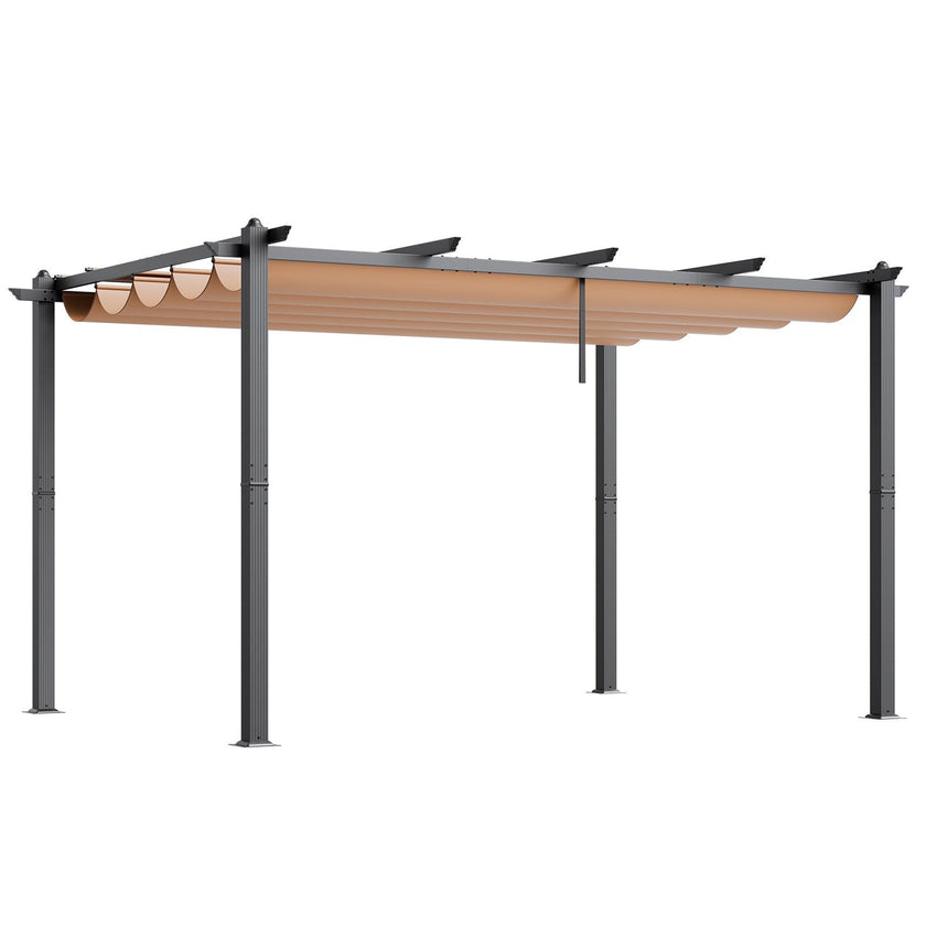 VEVOR 10'x13' Outdoor Retractable Pergola with Sun Shade Canopy Aluminum Beige