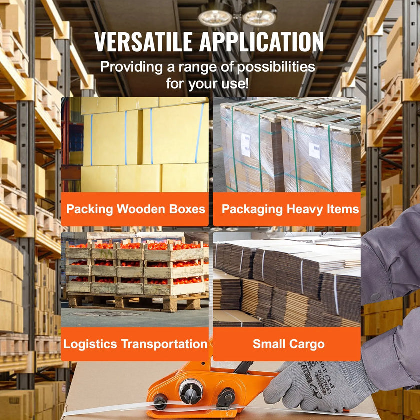 VEVOR Banding Strapping Kit with Strapping Tensioner Tool, Banding Sealer Tool, 1000 ft Length PET Band, 300 Metal Seals, Pallet Packaging Strapping Banding Kit Banding Packaging Strapping for Packing