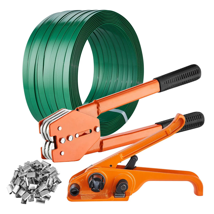 VEVOR Banding Strapping Kit with Strapping Tensioner Tool, Banding Sealer Tool, 1000 ft Length PET Band, 300 Metal Seals, Pallet Packaging Strapping Banding Kit Banding Packaging Strapping for Packing