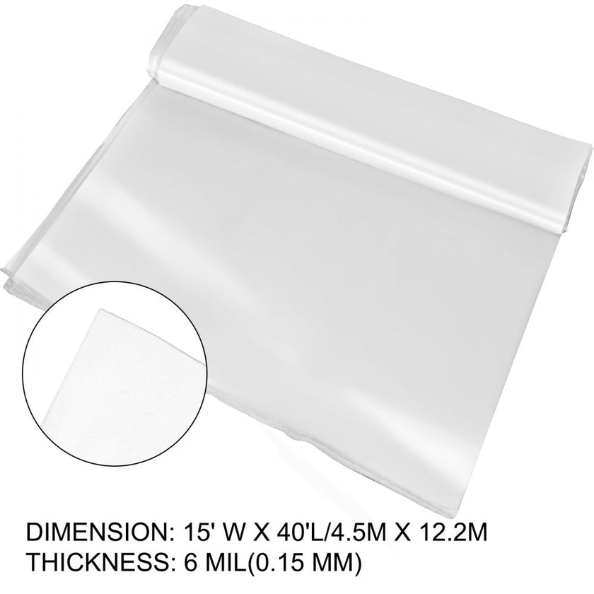 VEVOR Greenhouse Film 15 x 40 ft, Greenhouse Polyethylene Film 6 Mil Thickness, Greenhouse Plastic Greenhouse Clear Plastic Film UV Resistant, Polyethylene Film Keep Warming, Superior Strength