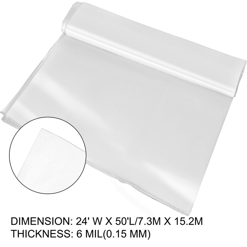 VEVOR Greenhouse Film 24 x 50 ft, Greenhouse Polyethylene Film 6 Mil Thickness, Greenhouse Plastic Greenhouse Clear Plastic Film UV Resistant, Polyethylene Film Keep Warming, Superior Strength