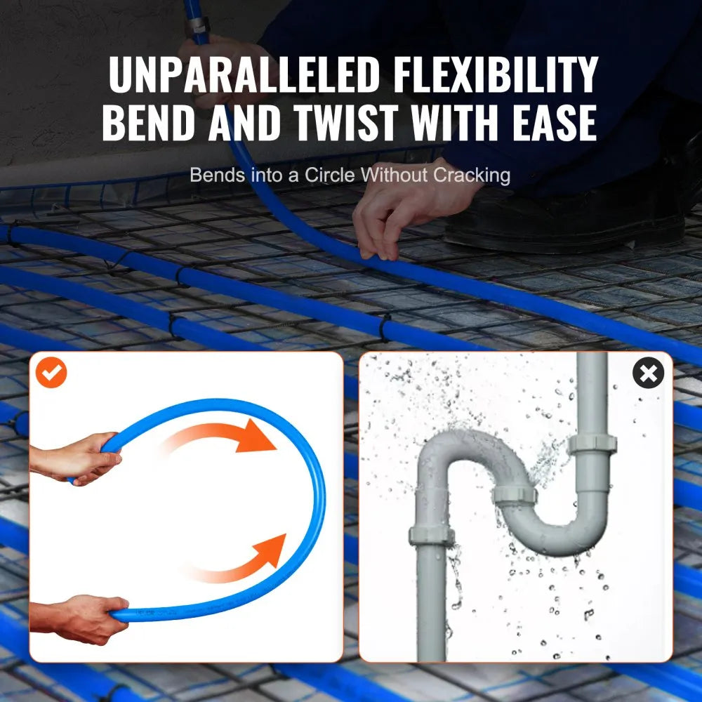 VEVOR PEX Pipe 1/2 Inch, 300 Feet Length PEX-B Flexible Pipe Tubing for Potable Water, Pex Water Lines for Hot/Cold Water & Easily Restore, Plumbing Applications with Free Cutter & Clamps ,Blue