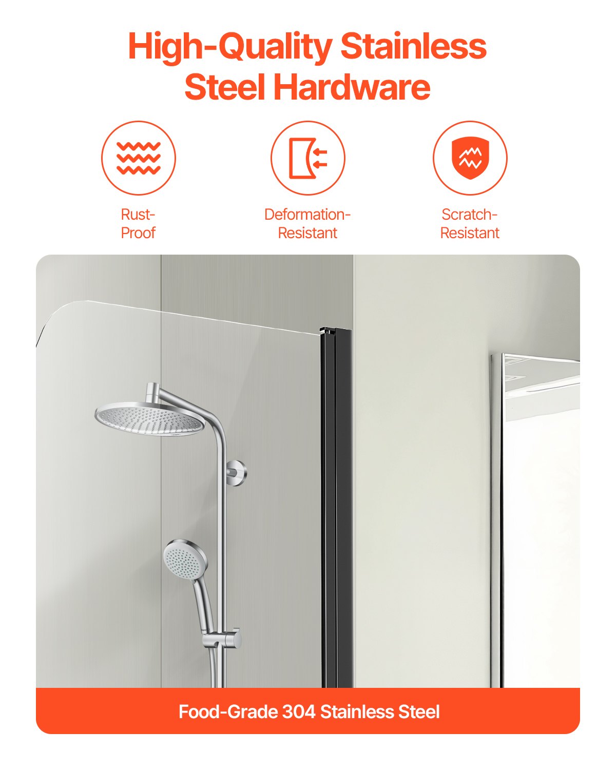 VEVOR Frameless Bathtub Shower Door 34 in. W x 55 in. H 180° Rotatable Door