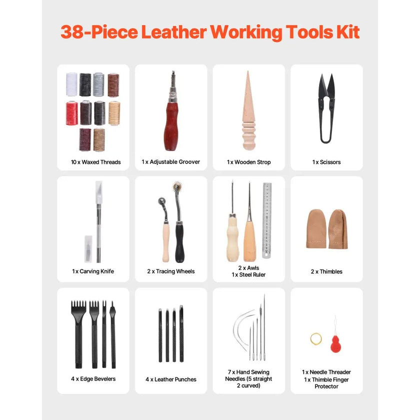 VEVOR Leather Working Tools Kit 38 PCS Engraving Punching Stamping Sewing Tools