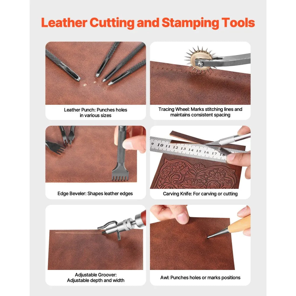 VEVOR Leather Working Tools Kit 38 PCS Engraving Punching Stamping Sewing Tools