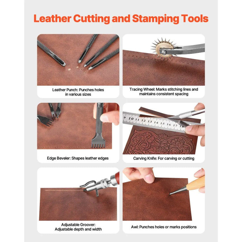 VEVOR Leather Working Tools Kit 38 PCS Engraving Punching Stamping Sewing Tools