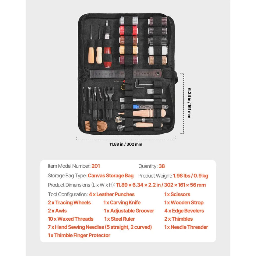 VEVOR Leather Working Tools Kit 38 PCS Engraving Punching Stamping Sewing Tools