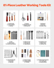 VEVOR Leather Working Tools Kit 61 PCS Engraving Punching Stamping Sewing Tools