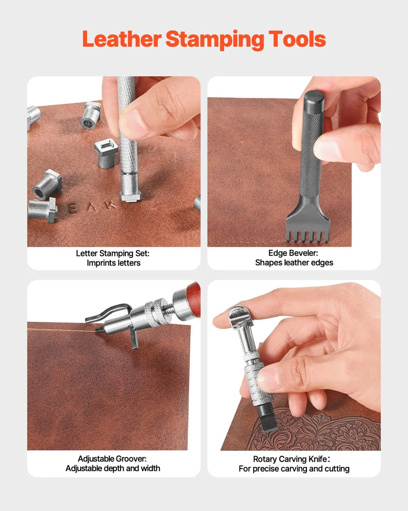 VEVOR Leather Working Tools Kit 61 PCS Engraving Punching Stamping Sewing Tools