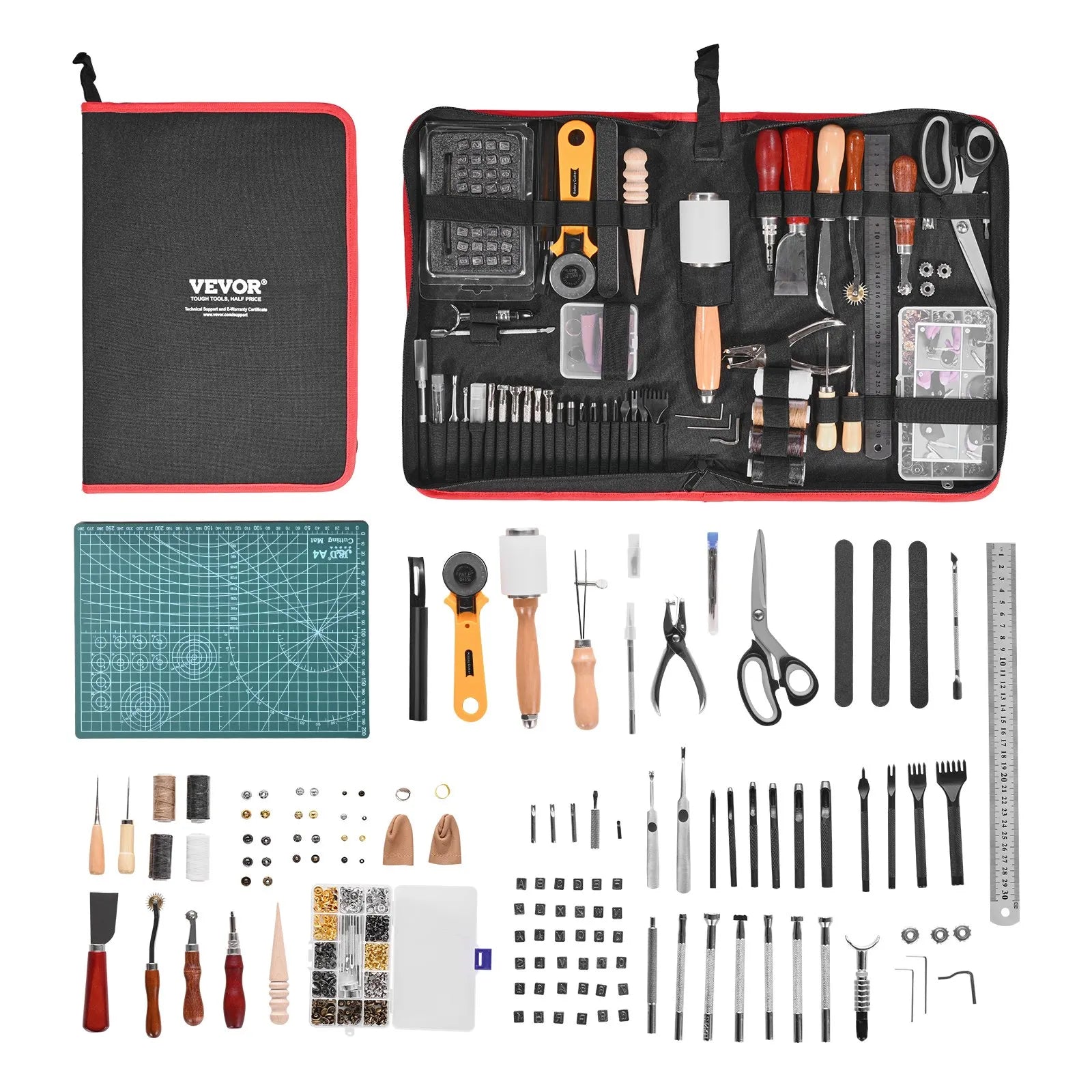 VEVOR Leather Working Tools Kit 61 PCS Engraving Punching Stamping Sewing Tools