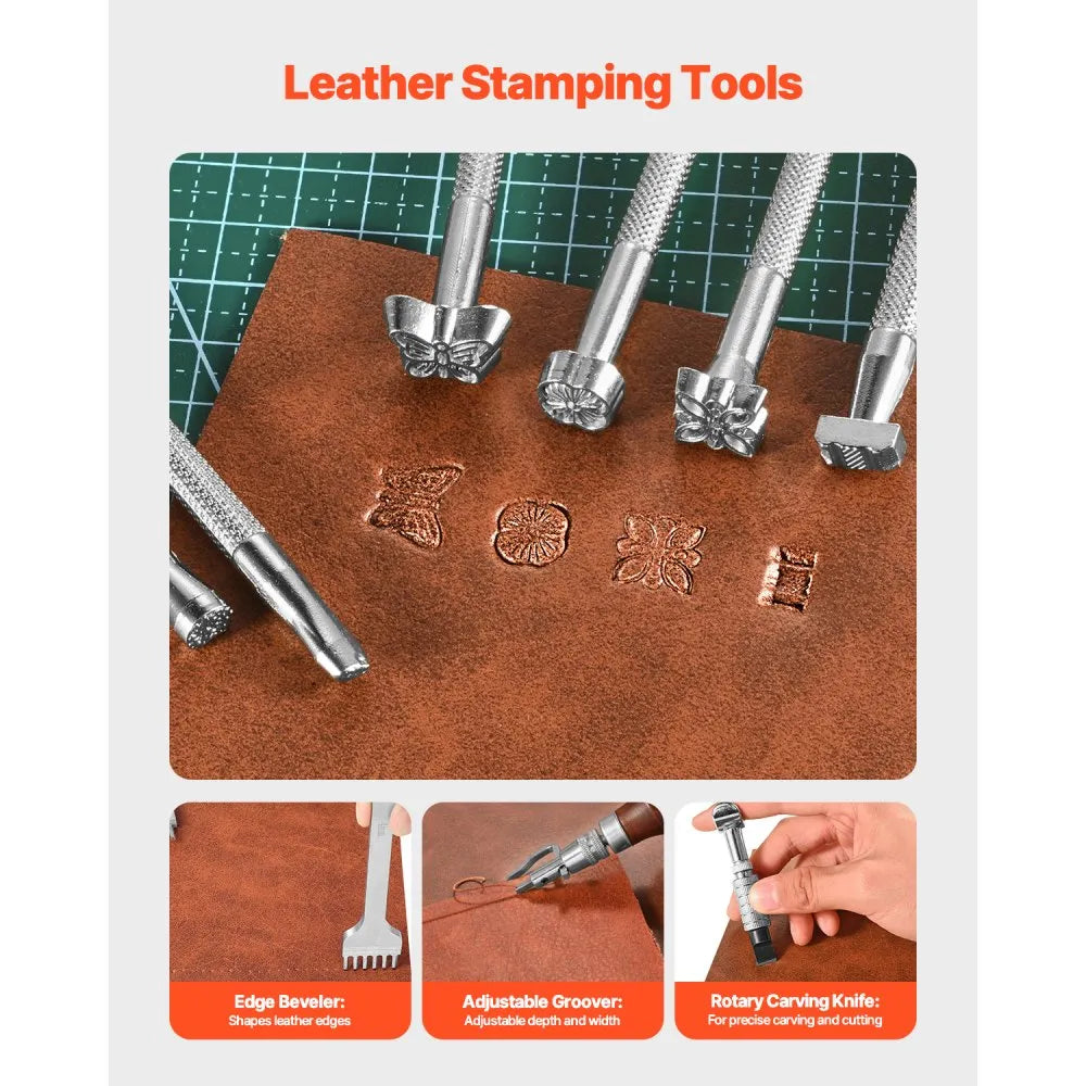 VEVOR Leather Working Tools Kit 59 PCS Engraving Punching Stamping Sewing Tools