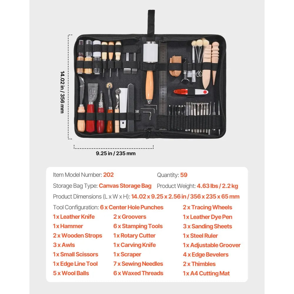 VEVOR Leather Working Tools Kit 59 PCS Engraving Punching Stamping Sewing Tools