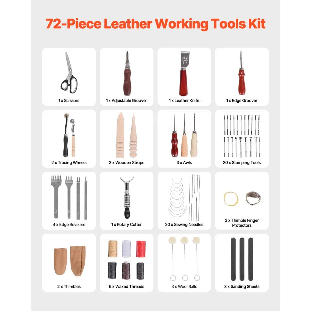 VEVOR Leather Working Tools Kit 72 PCS Engraving Punching Stamping Sewing Tools