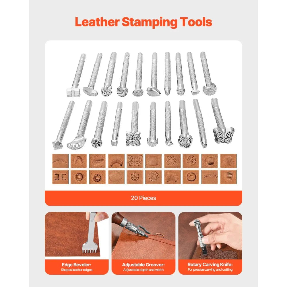 VEVOR Leather Working Tools Kit 72 PCS Engraving Punching Stamping Sewing Tools