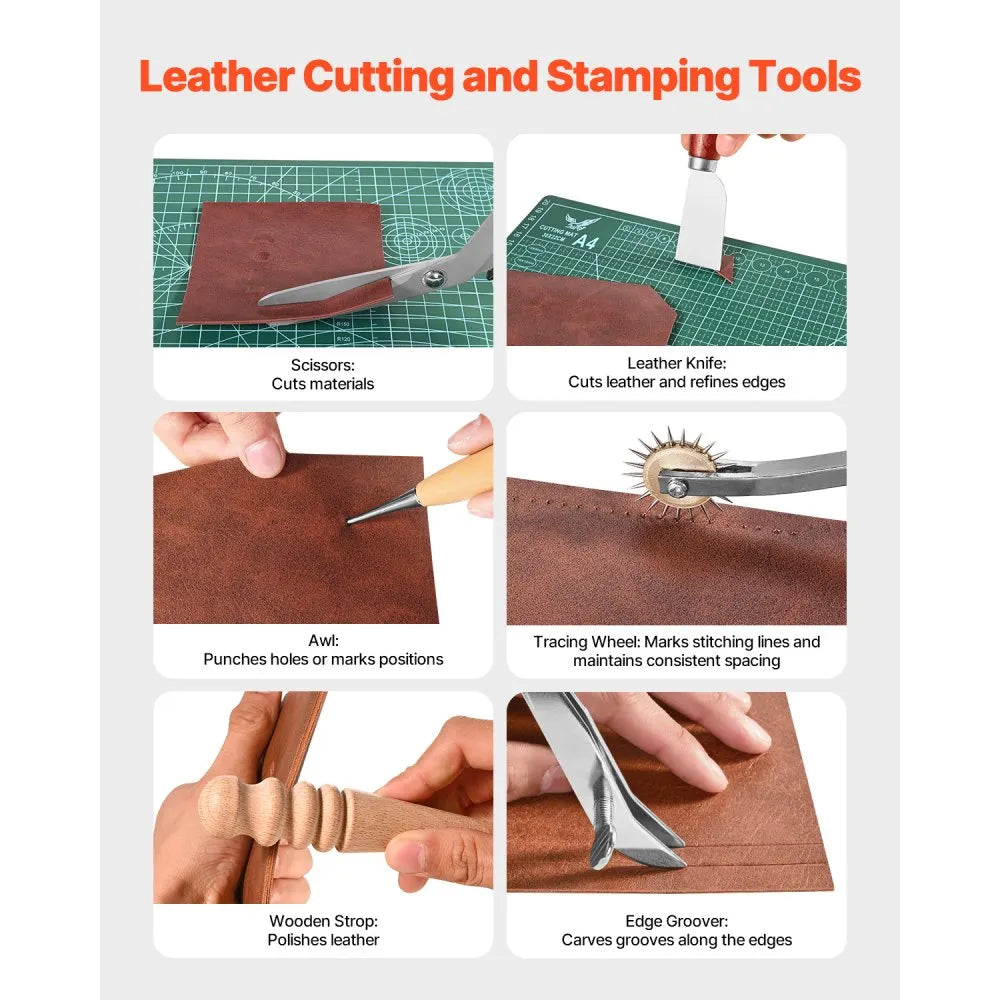 VEVOR Leather Working Tools Kit 72 PCS Engraving Punching Stamping Sewing Tools