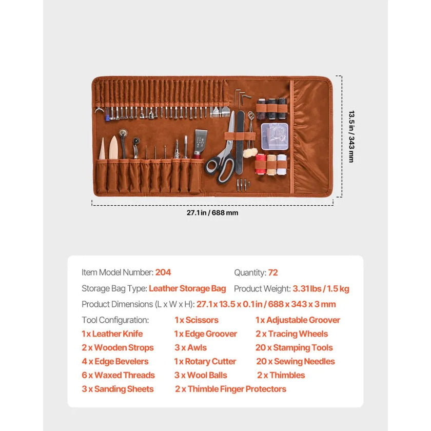 VEVOR Leather Working Tools Kit 72 PCS Engraving Punching Stamping Sewing Tools