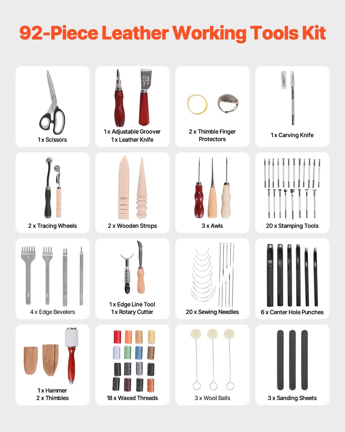 VEVOR Leather Working Tools Kit 92 PCS Engraving Punching Stamping Sewing Tools
