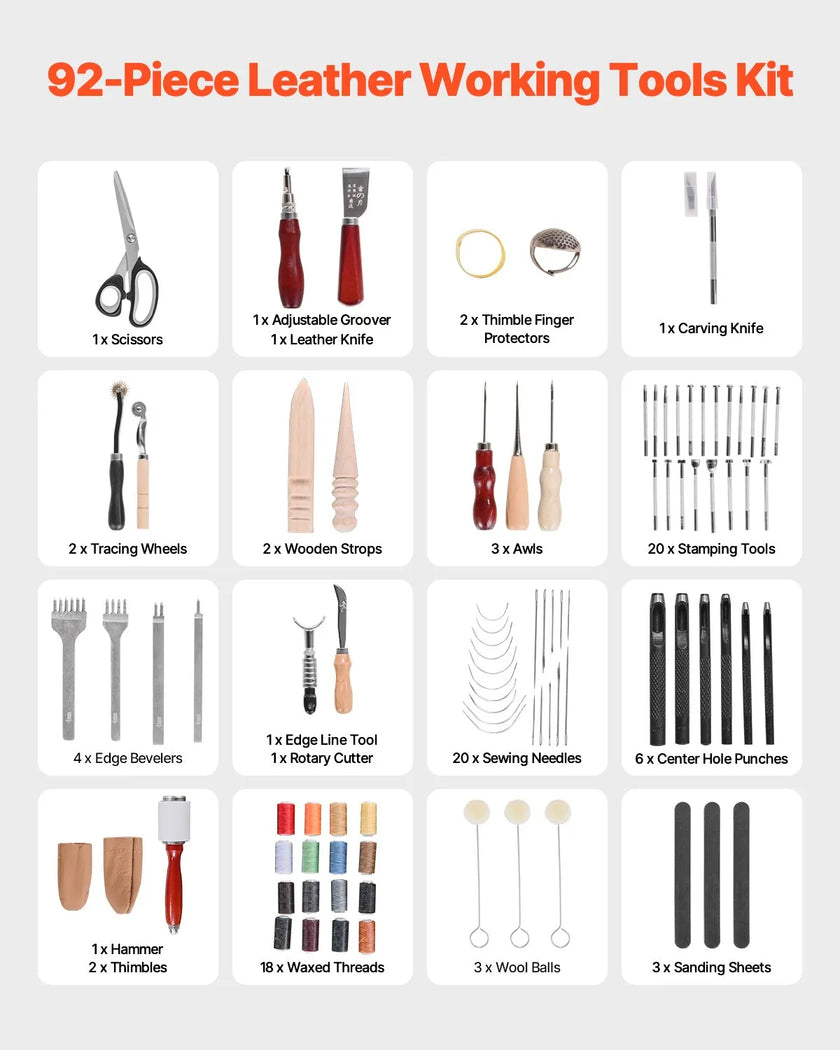VEVOR Leather Working Tools Kit 92 PCS Engraving Punching Stamping Sewing Tools