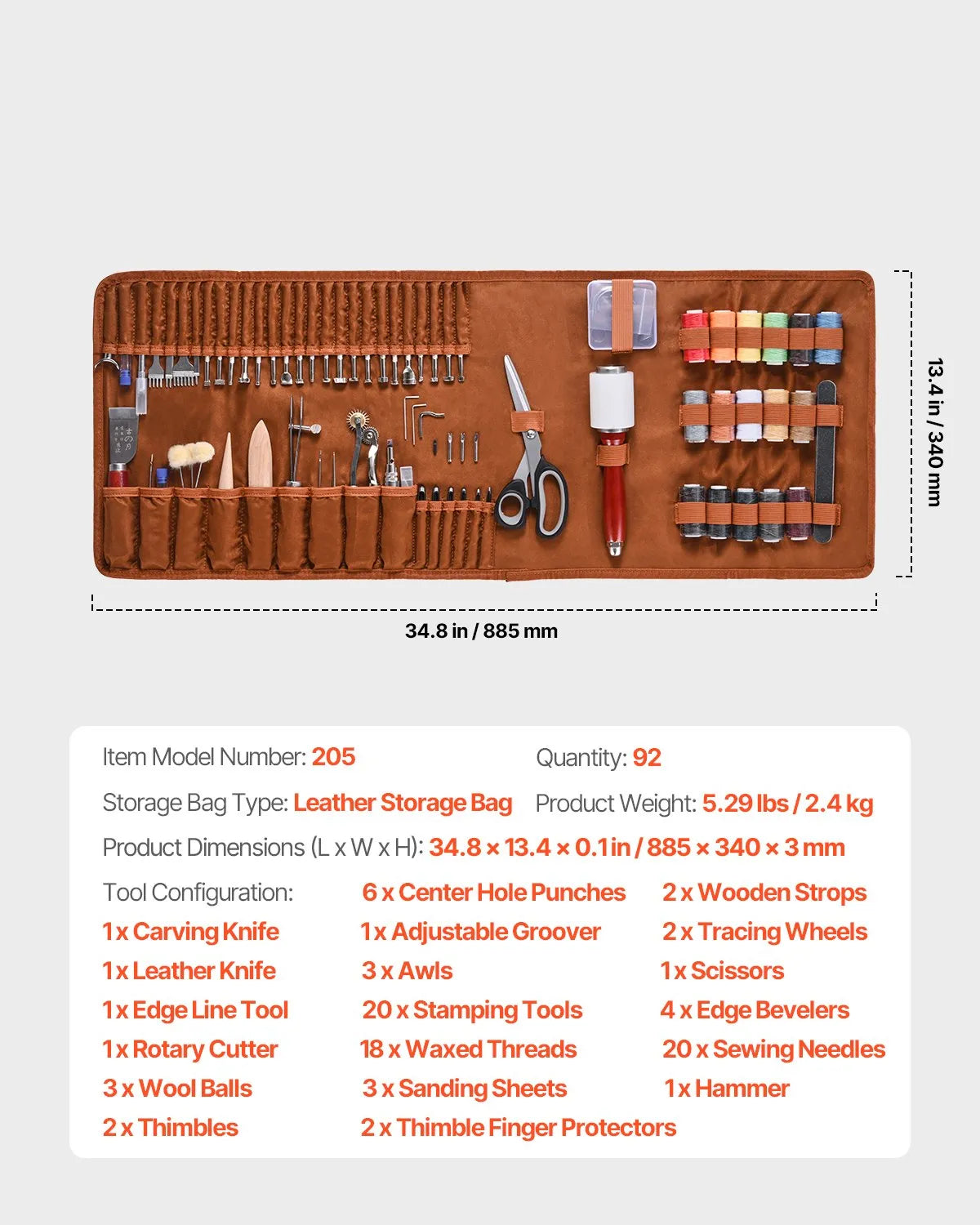 VEVOR Leather Working Tools Kit 92 PCS Engraving Punching Stamping Sewing Tools