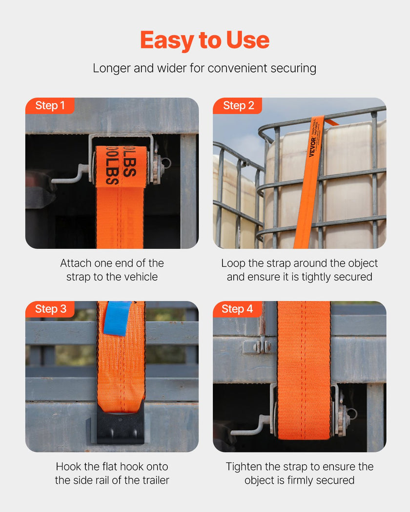 VEVOR Winch Straps Truck Straps 4 in x 30 ft with Flat Hook for Towing 10 Pack