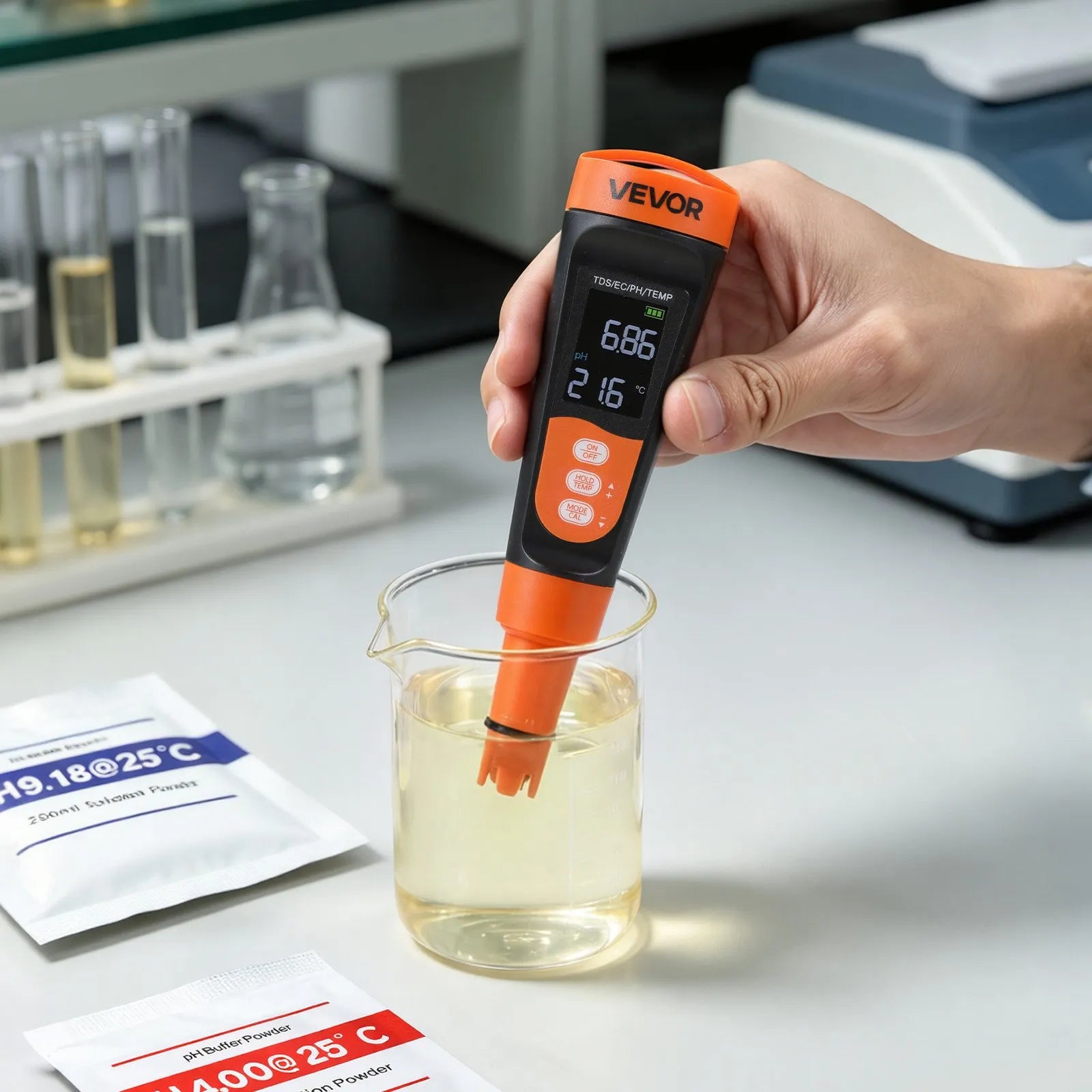 Digital 3-in-1 pH Meter with TDS & EC Tester, ATC, Waterproof Probe & Calibration Kit
