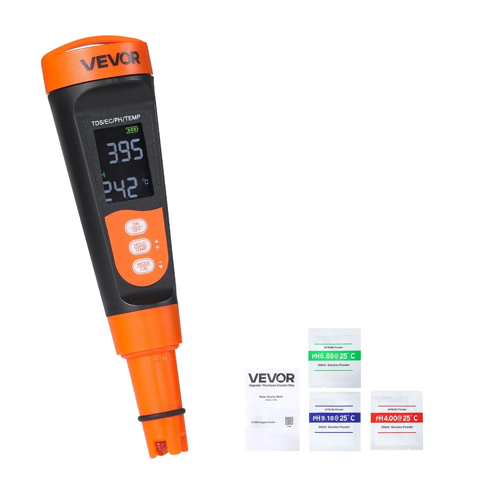 Digital 3-in-1 pH Meter with TDS & EC Tester, ATC, Waterproof Probe & Calibration Kit