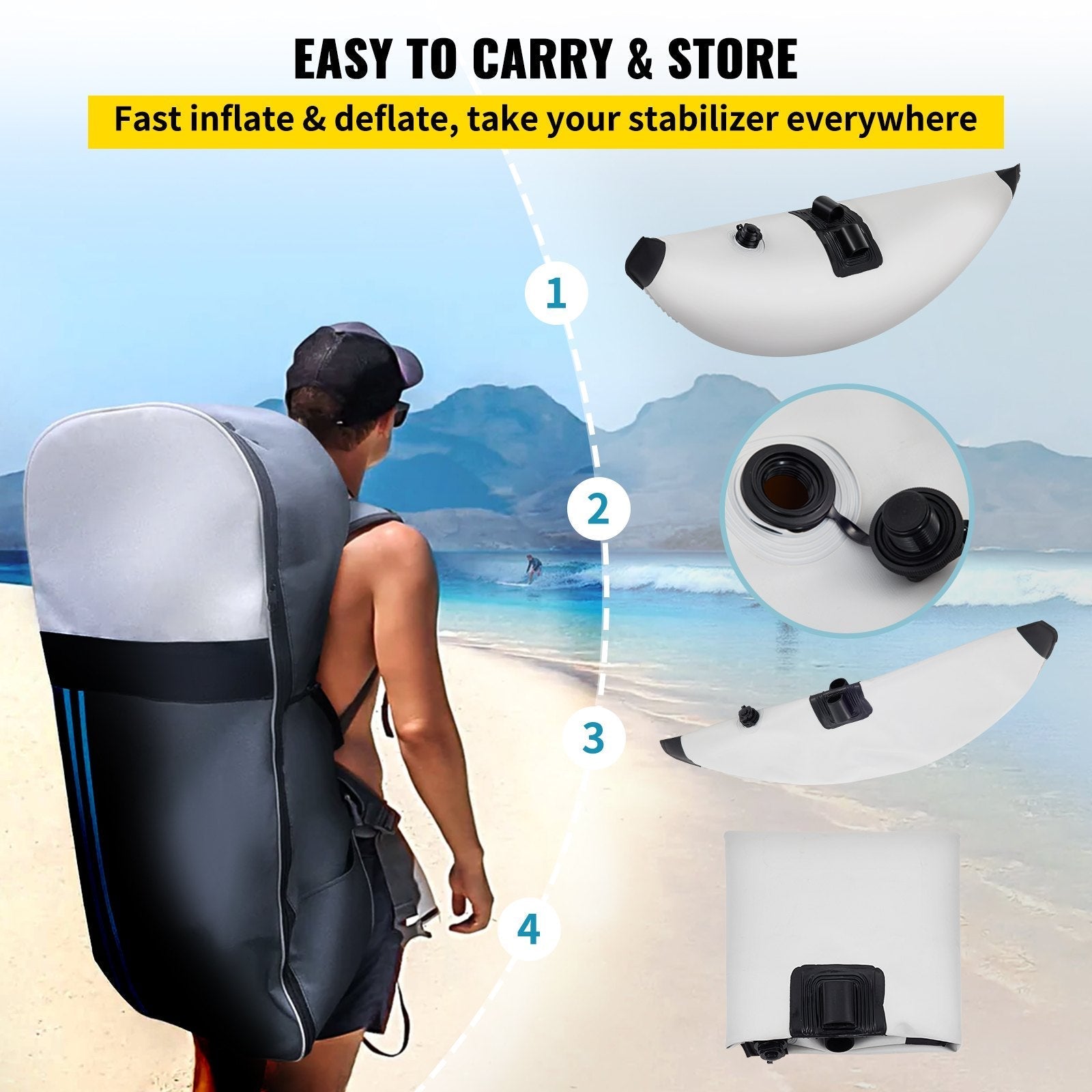 VEVOR Kayak Outrigger Stabilizer, 2 PCS, PVC Inflatable Outrigger Float with Sidekick Arms Rod, Standing Float Stabilizer System Kit for Kayaks, Canoes, Fishing Boats