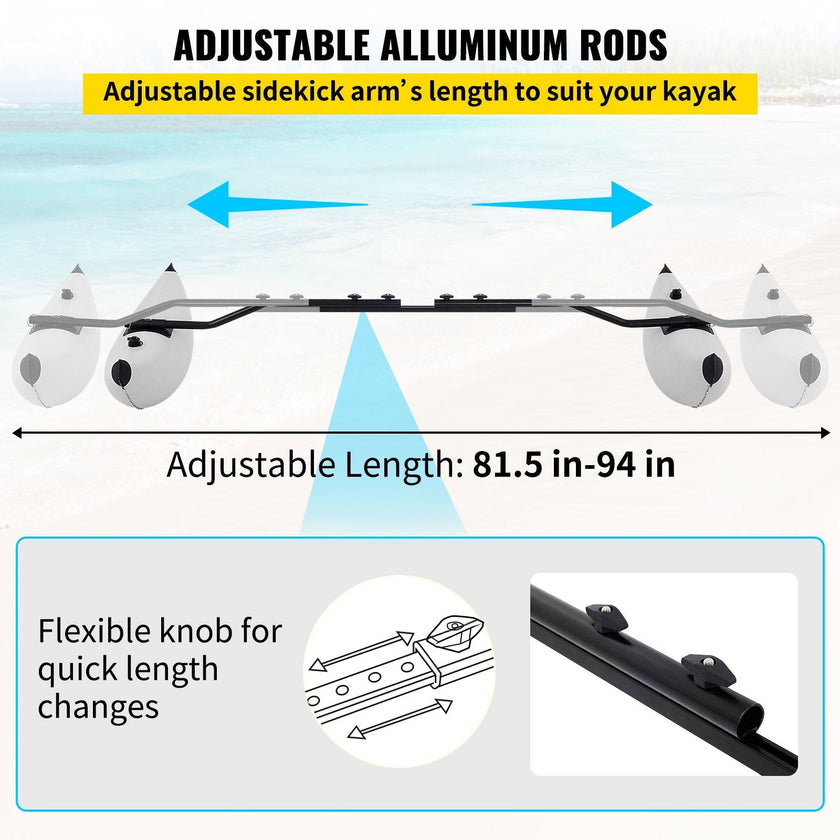 VEVOR Kayak Outrigger Stabilizer, 2 PCS, PVC Inflatable Outrigger Float with Sidekick Arms Rod, Standing Float Stabilizer System Kit for Kayaks, Canoes, Fishing Boats