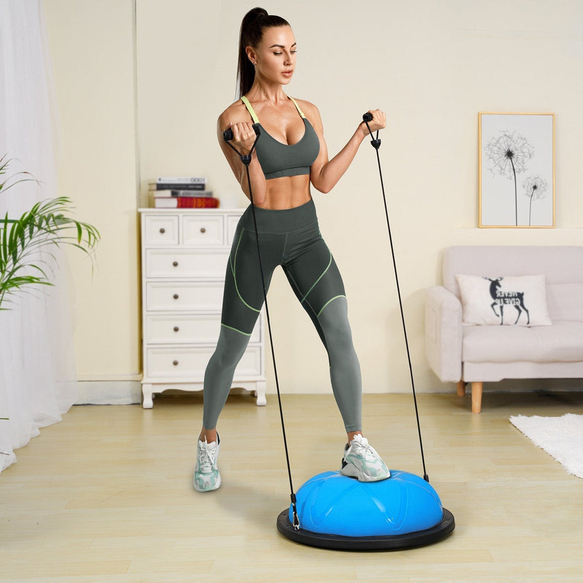 VEVOR Half Exercise Ball Trainer, 23 inch Balance Ball Trainer, 660 lbs Capacity Stability Ball, Yoga Ball with Resistance Bands and Pump, Strength Fitness Ball for Home Gym, Full Body Workouts, Blue