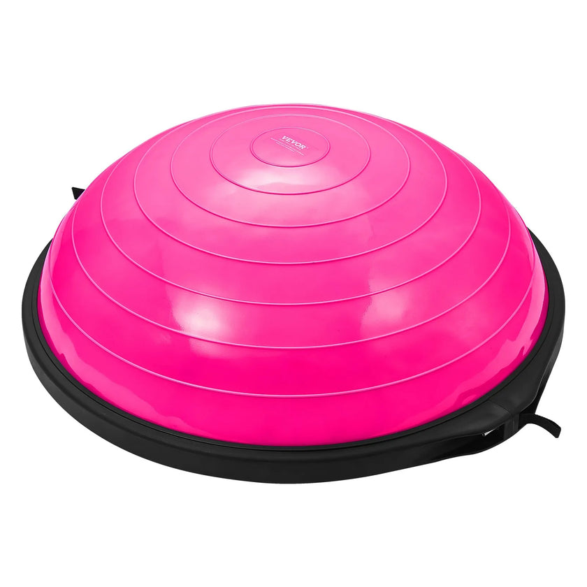 VEVOR Half Exercise Ball Trainer, 26 inch Balance Ball Trainer, 1500lbs Capacity Stability Ball, Yoga Ball with Resistance Bands & Foot Pump, Strength Fitness Ball for Home Gym Full Body Workout, Pink