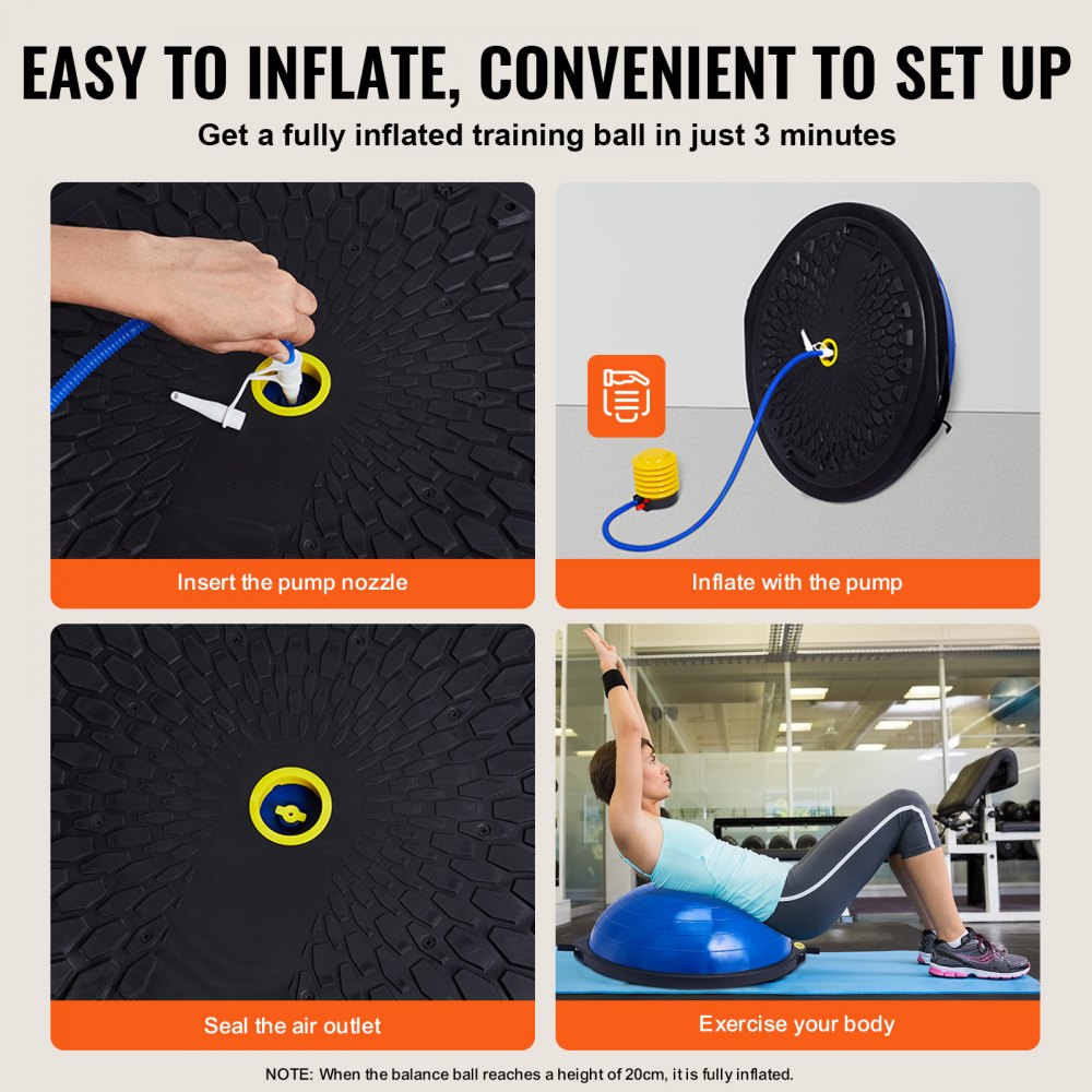 VEVOR Half Exercise Ball Trainer, 26 inch Balance Ball Trainer, 1500lbs Capacity Stability Ball, Yoga Ball with Resistance Bands & Foot Pump, Strength Fitness Ball for Home Gym Full Body Workout, Blue