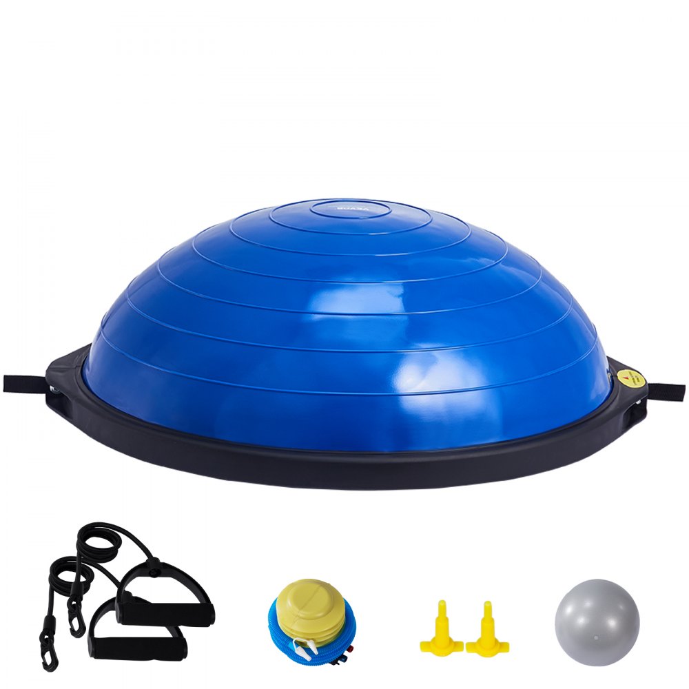 VEVOR Half Exercise Ball Trainer, 26 inch Balance Ball Trainer, 1500lbs Capacity Stability Ball, Yoga Ball with Resistance Bands & Foot Pump, Strength Fitness Ball for Home Gym Full Body Workout, Blue