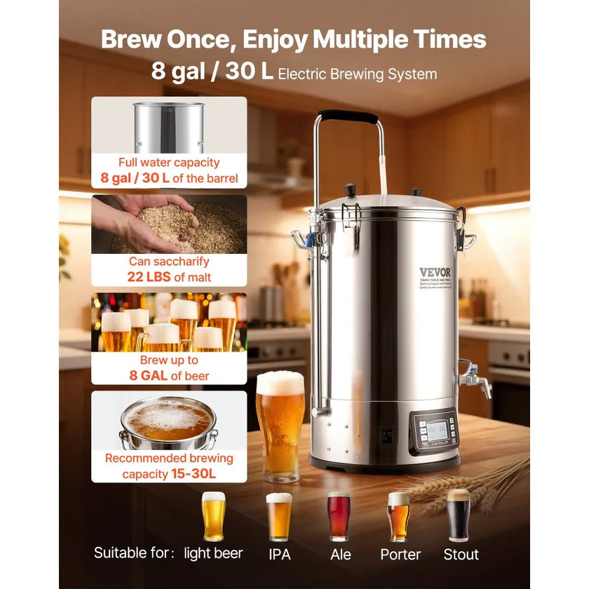 VEVOR Home Beer Brewing Machine Grain Brewing System w/ Circulating Pump 8 Gal