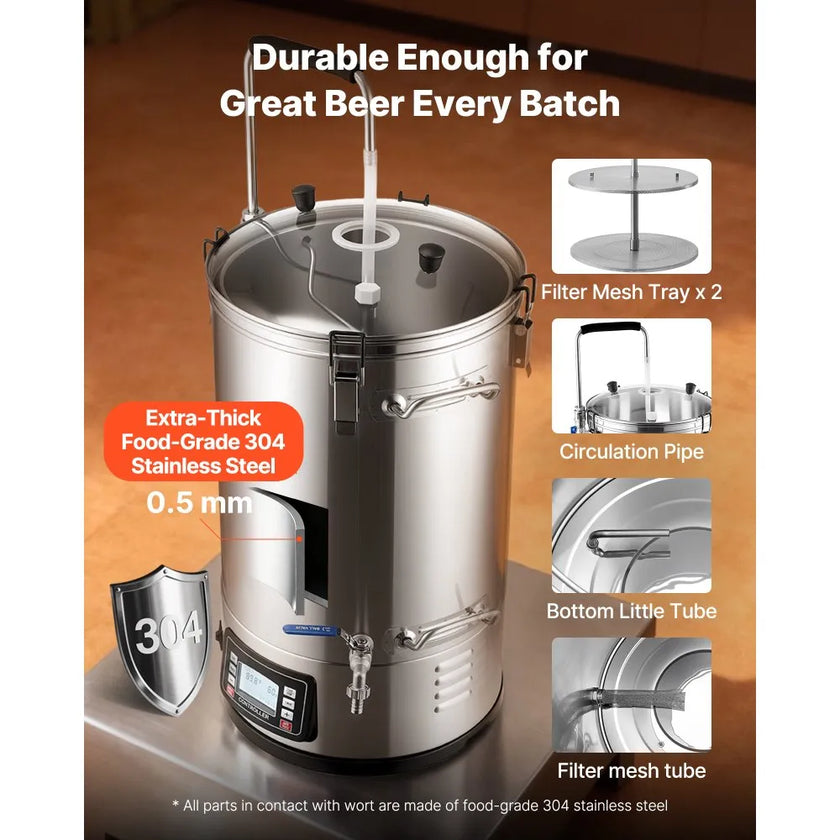 VEVOR Home Beer Brewing Machine Grain Brewing System w/ Circulating Pump 8 Gal