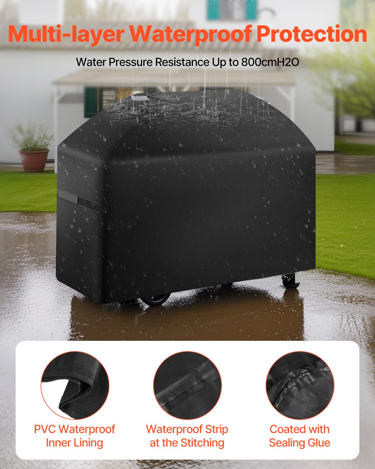 VEVOR 63 inch Grill Cover Heavy Duty BBQ Gas Grill Cover Outdoor Waterproof