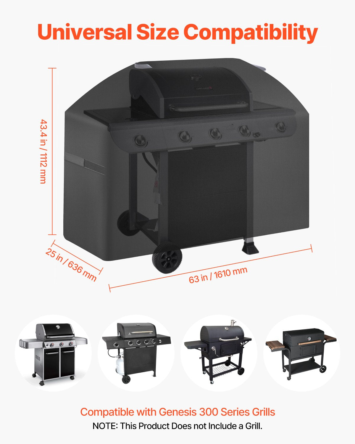 VEVOR 63 inch Grill Cover Heavy Duty BBQ Gas Grill Cover Outdoor Waterproof